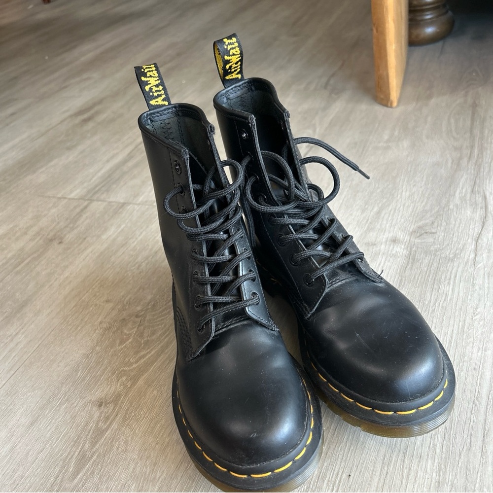 Dr. Martens Black Boots with Yellow Stitching
